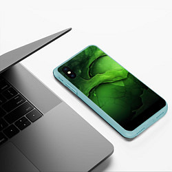 Чехол iPhone XS Max матовый Зеленая яркая абстрактная текстура, цвет: 3D-мятный — фото 2