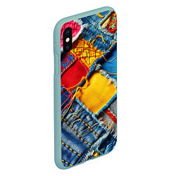 Чехол iPhone XS Max матовый Colorful denim patchwork - ai art, цвет: 3D-мятный — фото 2
