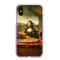 Чехол iPhone XS Max матовый Мона Лиза и большая пицца сюрреализм