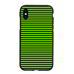 Чехол iPhone XS Max матовый Кислотный зелёный в чёрную полоску