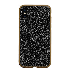 Чехол iPhone XS Max матовый Белые завитушки на черном фоне
