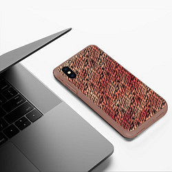 Чехол iPhone XS Max матовый Имитация шкуры красно-коричневый, цвет: 3D-коричневый — фото 2