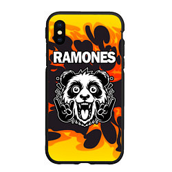 Чехол iPhone XS Max матовый Ramones рок панда и огонь, цвет: 3D-черный