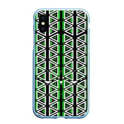 Чехол iPhone XS Max матовый Бело-зелёные треугольники на чёрном фоне, цвет: 3D-голубой