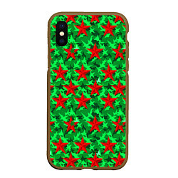 Чехол iPhone XS Max матовый Красные звезды победы на зеленом камуфляже