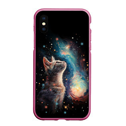 Чехол iPhone XS Max матовый Котик смотрит на небо космоса, цвет: 3D-малиновый
