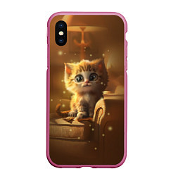 Чехол iPhone XS Max матовый Теплый котик, цвет: 3D-малиновый