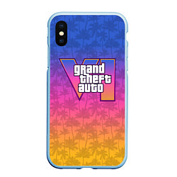 Чехол iPhone XS Max матовый GTA 6 - пальмы и логотип, цвет: 3D-голубой