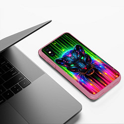 Чехол iPhone XS Max матовый Неоновая цифровая пантера, цвет: 3D-малиновый — фото 2