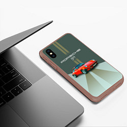 Чехол iPhone XS Max матовый Porsche спортивный немецкий автомобиль, цвет: 3D-коричневый — фото 2