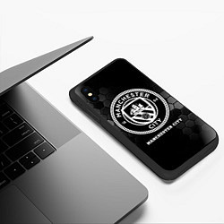 Чехол iPhone XS Max матовый Manchester City sport на темном фоне, цвет: 3D-черный — фото 2