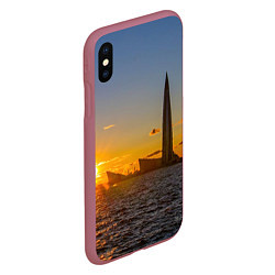 Чехол iPhone XS Max матовый Здание Лахта-центра на фоне заката Санкт-Петербург, цвет: 3D-малиновый — фото 2