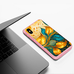 Чехол iPhone XS Max матовый Листья абстрактные золото и бирюза, цвет: 3D-баблгам — фото 2