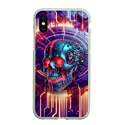 Чехол iPhone XS Max матовый Cyber art skull - steel metal, цвет: 3D-салатовый