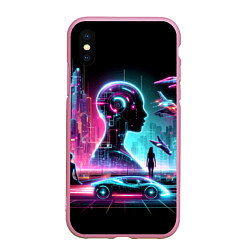 Чехол iPhone XS Max матовый Футуристический коллаж - нейросеть, цвет: 3D-розовый