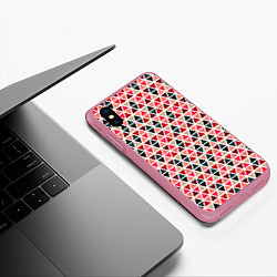 Чехол iPhone XS Max матовый Бирюзово-розовый геометричный треугольники, цвет: 3D-малиновый — фото 2
