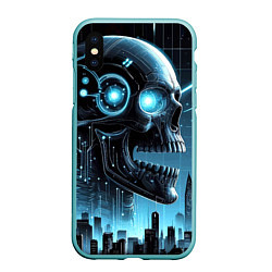 Чехол iPhone XS Max матовый Cyberpunk skull - metropolis neon glow, цвет: 3D-мятный