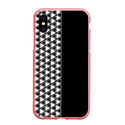 Чехол iPhone XS Max матовый Белые треугольники на чёрном фоне, цвет: 3D-баблгам