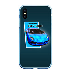 Чехол iPhone XS Max матовый Спортивная итальянская машина Lamborghini Aventado, цвет: 3D-голубой