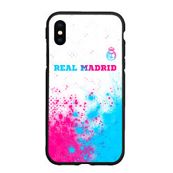 Чехол iPhone XS Max матовый Real Madrid neon gradient style посередине, цвет: 3D-черный