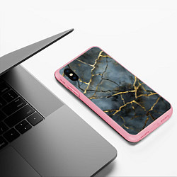 Чехол iPhone XS Max матовый Золотые линии на серо-голубом фоне, цвет: 3D-баблгам — фото 2