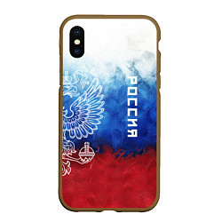 Чехол iPhone XS Max матовый Герб России и флаг