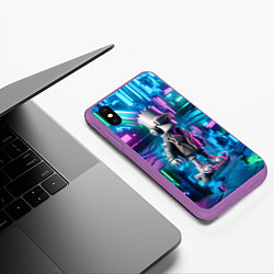 Чехол iPhone XS Max матовый Необычный Барт Симпсон в ночном неоновом городе, цвет: 3D-фиолетовый — фото 2