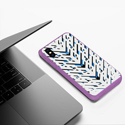 Чехол iPhone XS Max матовый Black and blue stripes on a white background, цвет: 3D-фиолетовый — фото 2