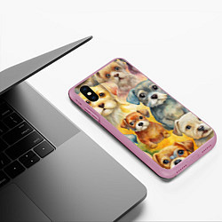 Чехол iPhone XS Max матовый Красочный паттерн с щенками, цвет: 3D-розовый — фото 2