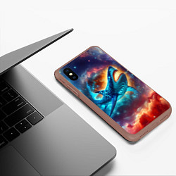 Чехол iPhone XS Max матовый Космическая неоновая акула - нейросеть, цвет: 3D-коричневый — фото 2