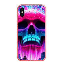 Чехол iPhone XS Max матовый Pixel skull blast brain - cyber city ai art, цвет: 3D-баблгам