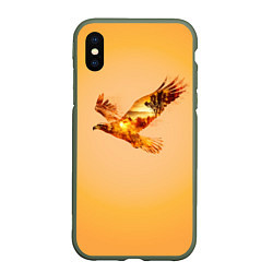 Чехол iPhone XS Max матовый Орел с пейзажем на закате двойная экспозиция