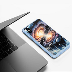 Чехол iPhone XS Max матовый Слияние двух галактик - неоновое свечение, цвет: 3D-голубой — фото 2