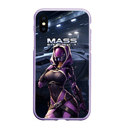 Чехол iPhone XS Max матовый Mass Effect ТалиЗора и космический корабль, цвет: 3D-светло-сиреневый