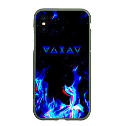 Чехол iPhone XS Max матовый The Witcher fire logo glitch, цвет: 3D-темно-зеленый