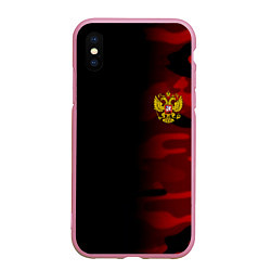 Чехол iPhone XS Max матовый Герб РФ камуфляжная тексткура