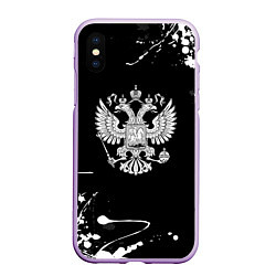 Чехол iPhone XS Max матовый Россия герб краски брызги, цвет: 3D-сиреневый