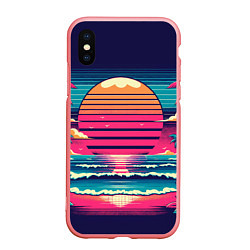 Чехол iPhone XS Max матовый Закат на пляже vaporwave, цвет: 3D-баблгам