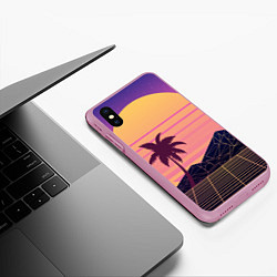 Чехол iPhone XS Max матовый Vaporwave геометрические горы и силуэты пальм, цвет: 3D-розовый — фото 2