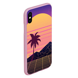 Чехол iPhone XS Max матовый Vaporwave геометрические горы и силуэты пальм, цвет: 3D-розовый — фото 2