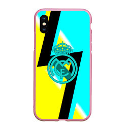 Чехол iPhone XS Max матовый Real madrid fc geometry, цвет: 3D-розовый