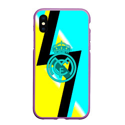 Чехол iPhone XS Max матовый Real madrid fc geometry, цвет: 3D-фиолетовый