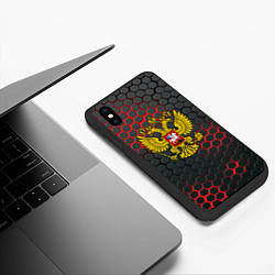 Чехол iPhone XS Max матовый Герб РФ соты броня, цвет: 3D-черный — фото 2