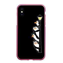 Чехол iPhone XS Max матовый Пингвины на фонарном столбе, цвет: 3D-малиновый