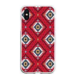 Чехол iPhone XS Max матовый Этнические ромбы на красном