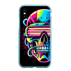 Чехол iPhone XS Max матовый Cyber skull - ai art neon, цвет: 3D-мятный