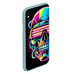 Чехол iPhone XS Max матовый Cyber skull - ai art neon, цвет: 3D-мятный — фото 2