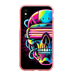 Чехол iPhone XS Max матовый Cyber skull - ai art neon, цвет: 3D-баблгам