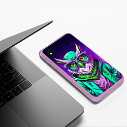 Чехол iPhone XS Max матовый Модная сова ретро фиолетовый фон, цвет: 3D-сиреневый — фото 2