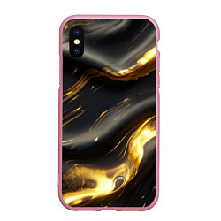 Чехол iPhone XS Max матовый Черно-золотая волнистая текстура